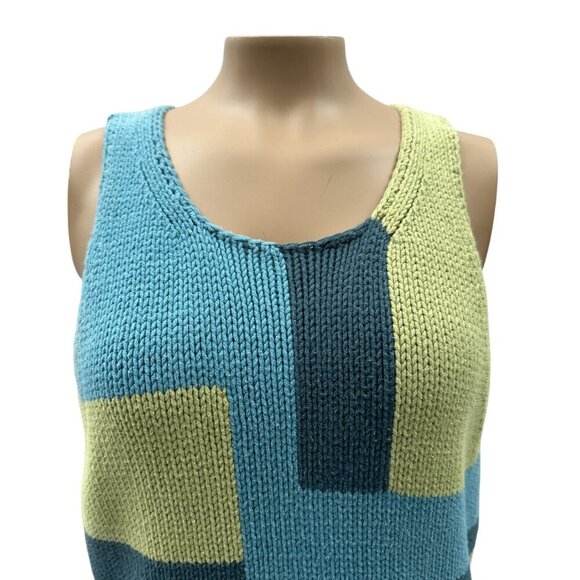 Brooks Brothers Womens Tank Top Knit Color Block Blue Green Cotton Blend Retro M - Picture 9 of 9